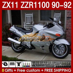 Fairings Kit For KAWASAKI NINJA ZX 11 R 11R ZX-11 R ZZR1100 ZZR 1100 CC Body 164No.24 glossy silvery ZX11 R 90-92 ZX-11R ZZR-1100 ZX11R 90 91 92 1990 1991 1992 ABS Full Fairing