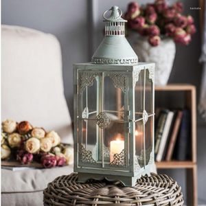 Kerzenhalter, großer moderner Kerzenhalter, hängend, nordisches geometrisches Dekor, Metall, Glas, marokkanische Candelabros-Vase, Raum