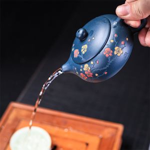 Teiera in argilla viola Bicchieri fatti a mano Tazza d'acqua Tazza da tè creativa Bollitore domestico Minerale grezzo Teiera dipinta di fango azzurro