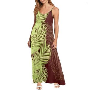 Casual Dresses Women Beach V-Neck Elegant Maxi Dress Sleeveless Long Party Hawaii Tribal Palm Leaf Print Sexig Off Shoulder