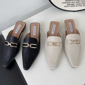 Svart/Beige Kedja Designer Kvinnor Slip On Mules Dam Slides Skor Kvinna Outdoor Sandaler Fritid Tofflor Zapatos De Muje 1206