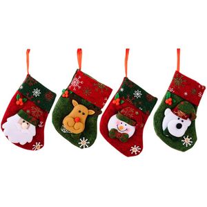 Mini Christmas Stockings Xmas Tree Ornaments Decorations Santa Claus Snowman Reindeer Gift Card Silverware Holders SN4758