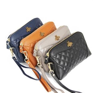 New fashion luxury designer cute lovely 3d bee diamond stripped zipper genuine leather long clutch woman wallet with hand strap 4 297j