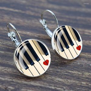 Hoop Earrings Musical Instrument Glass Piano Guitar Clarinet Music Notes Silver Color Earing Women Jewelry