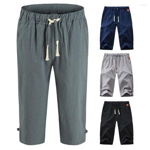Heren shorts mooie uitziende massief kleur mannelijk bijgesneden korte broek stijlvolle linnen blend mannen voor cadeau