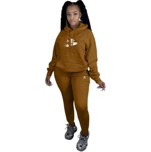 2023 Autumn Winter Women Hooded Tracksuits Plush Sweatsuits 2 Pieces Set Drawstring Pullover Hoodie Sweatpants Outfits Jogger Suit