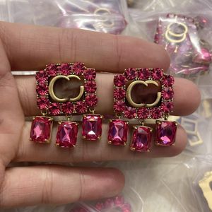 Women Designer Double g Stud Luxury Geometric Crystal Heart-shaped Couple Earrings For Lady Party hot Golden christmas