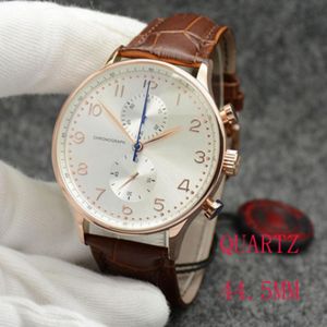 Haute Qualite Men's Quartz Battery Watch Luxury Brand Brown Leather Strap Chronograph Limited Designer Gold Case Pilot Professional Wristwatch