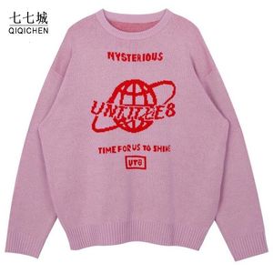 Men's Sweaters Street Women Earth Letter Harajuku Kniting Tops Loose Warm Pullover Autumn Winter Japanese Girl 221206