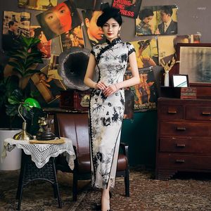 Ethnic Clothing Silk Cheongsam Evening Dress Chinese Style Plus Size Qipao Traditional Tang Cosplay Custome Party Elegant Skirt Oriental
