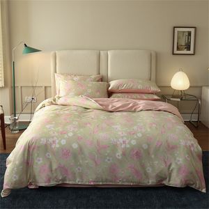 Sängkläder sätter Svetanya Bohemian Pink Pastoral Flowers Egyptian Cotton Set Queen King Size Bedlinens Mittade ark täcke 221205