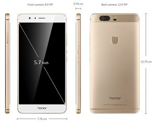 Original Huawei Honor V8 4G LTE Handy Kirin 950 Octa Core 4 GB RAM 32 GB ROM Android 5,7 Zoll 12,0 MP Fingerabdruck-ID Smart Mobiltelefon