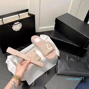 Slippers Designer шерстяной мех скользит с твердым цветом женского женского плоского дна