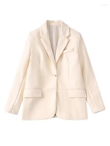 Kvinnors kostymer Evefer Fashion Womens Faux Leather Beige Loose Blazers Spring Autumn Singe Button L￥ng￤rmad flickor Casual Office Solid