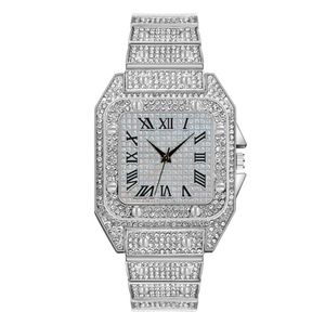 Hip Hop Iced Out Man Watch Square Diamond Quartz Luksusowy żeński nadgarstek zegarki Roman Clock Masculino