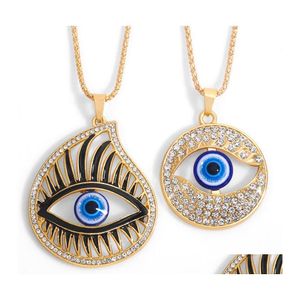 Anhänger Halsketten Fatima Hand Anhänger Halskette Türkei Böse Blaue Augen Diamant Pullover Kette Hohl Glück Anhänger Einstellbar Gold NEC Dhcma