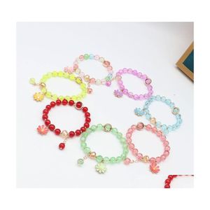 Beaded S2361 Fashion Jewelry Strands Colorf Crystal Resin Beaded Bracelet Flower Pendant Beads Elastic Bracelets C3 Drop Delivery Dh2Dx