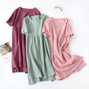 Women's Sleepwear Summer Cotton Crepe Short-sleeved Sleepshirts Plus Size Loose Nightgowns Women Night Gown Sexy Sleeping Dress