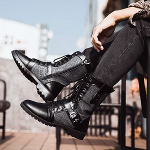Boots Retro Mid Carf Punk Winter Men s Plus Velvet Motorcycle All match Tooling Shoes Denim Mid high Army Men 221207