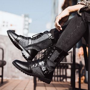 BOOTS RETRO MID CARF Punk Winter Men S Plus Velvet Motorcycle todos Match Tooling Shoes Denim Mid High Exército Men 221207