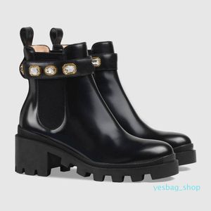 Designer Shoes Ankle Boots Ankles Boot Women Rubber Platform Black Leather Embroidered Bee 856 Belt Print Super Quality Eu35-41 High Cut