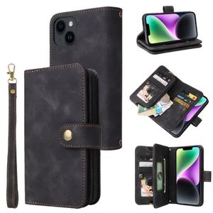 Custodie per telefoni per Iphone 15 14 13 12 11 Pro Mini X XR XS Max 8 7 Plus Portafoglio Multi Card Zipper Custodia in pelle PU con cerniera