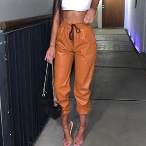 Harem Pants Women Ladies Faux Skórzane joggery joggery joggingowe spodnie spodnie Spodnie Damskie Wysoki Stan