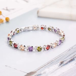 Luxury 925 Sterling Silver Armband Natural Purple Gold Red Olive Green Gemstone Multi Armband för kvinnors engagemang bröllopsfest smycken gåva