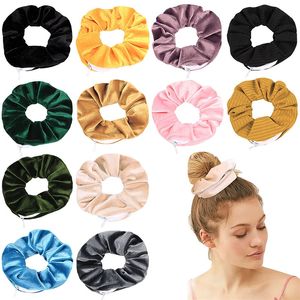 Samt Haarschmuck Scrunchies Reißverschluss Damen Scrunchy Elastische Haarbänder Mädchen Velours Kopfbedeckung Pferdeschwanzhalter Pleuche Haargummis 2637 E3