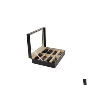 Förvaringslådor BINS GELEGLASS SUNGLASSES LAGRING BOX MED Fönster Imitation Läderglasögon Display Case Organizer Collector 8 Slot 4 DH5AT