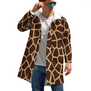 Men's Trench Coats Brown Giraffe Windbreak Male Animal Print Classic Street Fashion Winter Jackets Casual Zipper Clothes Plus Size 6XL