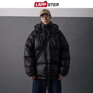 Mens Down Parkas LAPPSTER Men Japanese Streetwear Leather Puffer Jacket Hip Hop Black Winter Bubble Jackets Coats Couple Korean Parka 221207