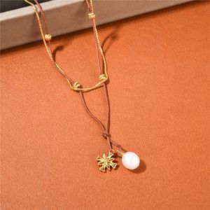 Ins Collana antica a doppio strato Ciondolo di perle Design popolare Temperamento di moda Accessori di gioielli da donna versatili