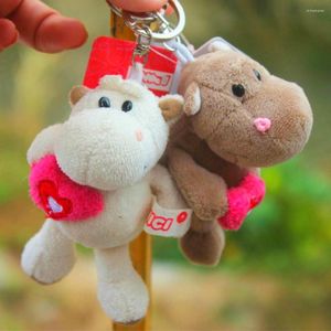 Keychains Special Hold Red Heart Hippo Key Chain Classic 3D Model Stuffed Animal Keyring Soft Doll Keyfob Gift For Lover