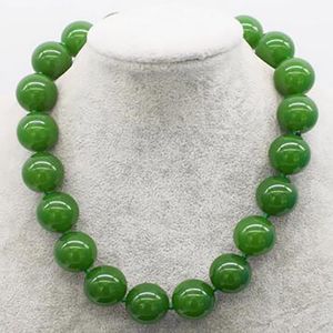 Mode smycken grossist grön jade runda 20mm halsband 17.5 tum