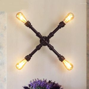 Wall Lamp Industrial Water Pipe 4 Loft Retro Study Cafe Cross Iron Corridor Bar Decoration ZL175