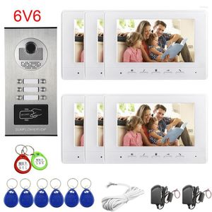 Video Door Phones Apartments 2/3/4/6/8 Home Phone For Access Control Rfid Cards Unlock Doorbell With Camera 7Inches Color Indoor Monitor