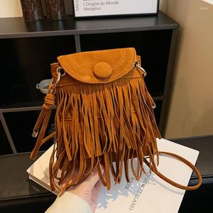 Evening Bags Brown Green Black Khaki Vintage Frosted PU Leather Fringe Tassel Women Shoulder Crossbody Bag Fashion Women's Handbags