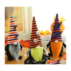 Andra festliga festförsörjningar halloween dekorationer spindel bat skl dekorativa randiga hattar fest festival gnome plysch dockor gåvor h dh9ze