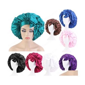 Beanie/Skull Caps Womens Satin Night Sleep Hat Dusch Caps Fashion Color Hair Care Hatts Soft Silky Casual Dome Long Ribbon Bon Dhr9m