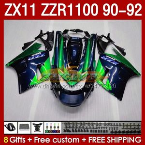 Kit de atendimento ABS para Kawasaki Ninja ZX 11 R 11R ZZR-1100 ZX11 R ZX-11R 1990 1991 1992 Bodywork 164NO.136 ZZR 1100 CC ZX-11 R 90-92 ZZR1100 ZX11R 90 91 92 A feiticamento verde azul