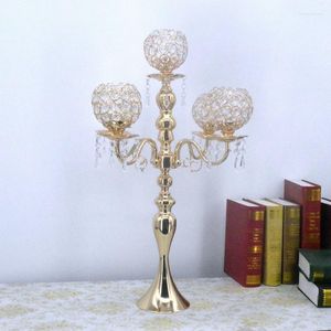 Dekoracja imprezowa 66 cm wysoki kryształowy ślub 5 świec Candelabra Holder Stand Metal Candelabrum Centerpiece 10pcs/Lot