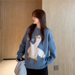 Women s Sweaters Casual O Neck Knitted Female Korean version Cartoon Duck Letter Autumn Winter Long Sleeve Pullover Jumper Women 221206