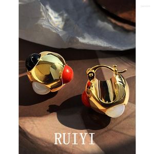 Stud Earrings Vintage Gold Color Metal Geometric Ball Moonstone Stone French High Quality For Women Jewelry Holiday Travel 2022