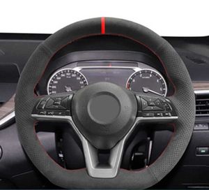 Car Steering Wheel Cover Hand Sewing Non-slip Suede For Nissan X-Trail Qashqai March Serena Micra Kicks Rogue Altima Teana
