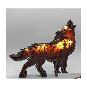 Other Home Decor Bear Wolf Deer Bird Eagle 3D Laser Cut Craft Wood Home Decor Gift Art Crafts Forest Animal Table Decoration Statues Dhjrl