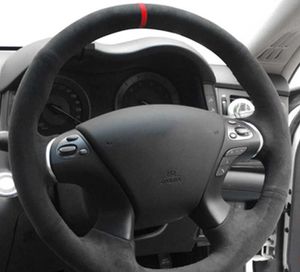 Özelleştirilmiş Araç Direksiyon Kapağı Sargısı İnfiniti için Slip Süet Deri Örgü JX35 2013 M M25 M35 M37 M56 Q70 QX60 Nissan