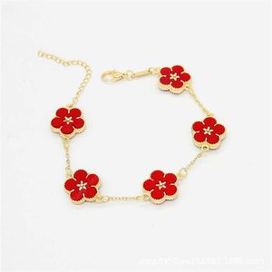 Fashion Five Leaf Flower Decor Chain Bracelet for Women Plum Bossom Double Sided Charm Bracelets Bangle Wristbands Boho Jewelry on Sale