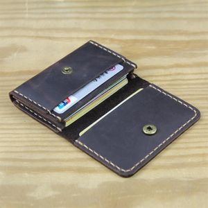 Ręcznie robione vintage oryginalne skórzane uchwyt na kartę kredytową Mężczyźni Mały portfel Kobiety torebka moneta Buiness Id Card Ease Crazy Horse Cowhide Mal256k