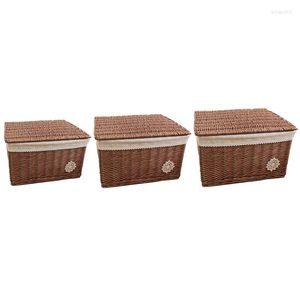 Storage Boxes Practical Rattan Box With Lid Seagrass Woven Basket Handmade Cosmetic Wicker Container